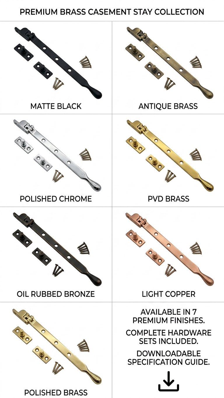 Solid brass Window Casement Stay Aged-Living Finish Options