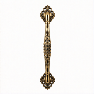 A Bespoke and Custom Antique Brass Ornate Door Pull Handle on white background