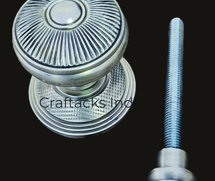 Centre Doorknob Brushed Silver Antique Knurled Texture & Stick Style By Craftacks