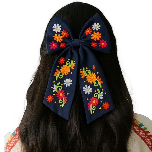 Moño bordado con pasador Alebrijes Artesanías
