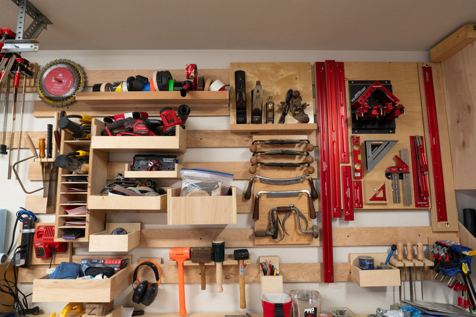 Tool wall & custom cabinets.