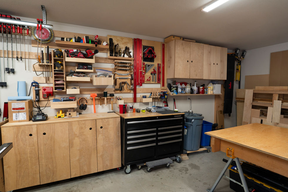 Tool wall & custom cabinets.