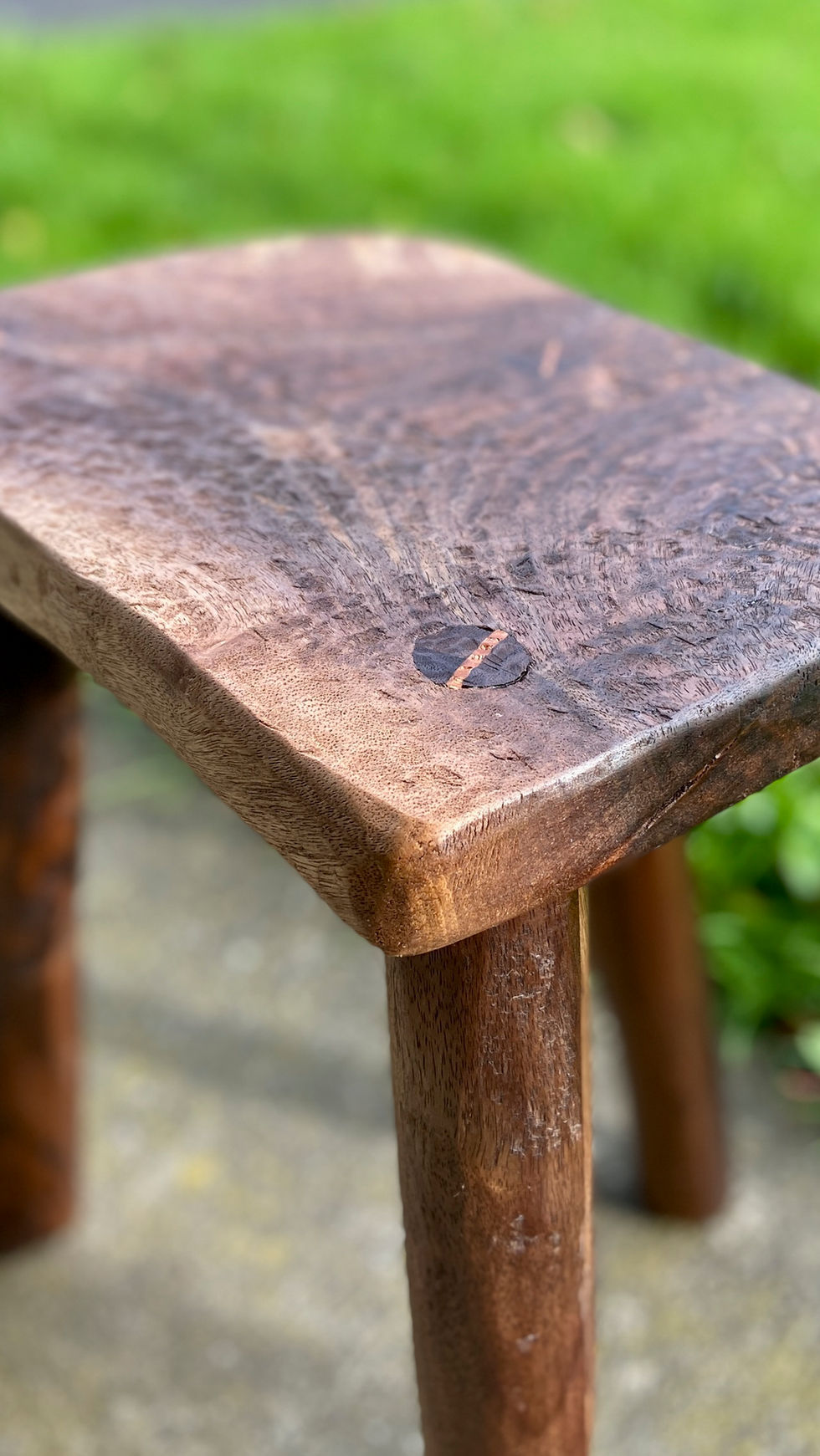 Walnut milk stool / bedside table - hand carved.