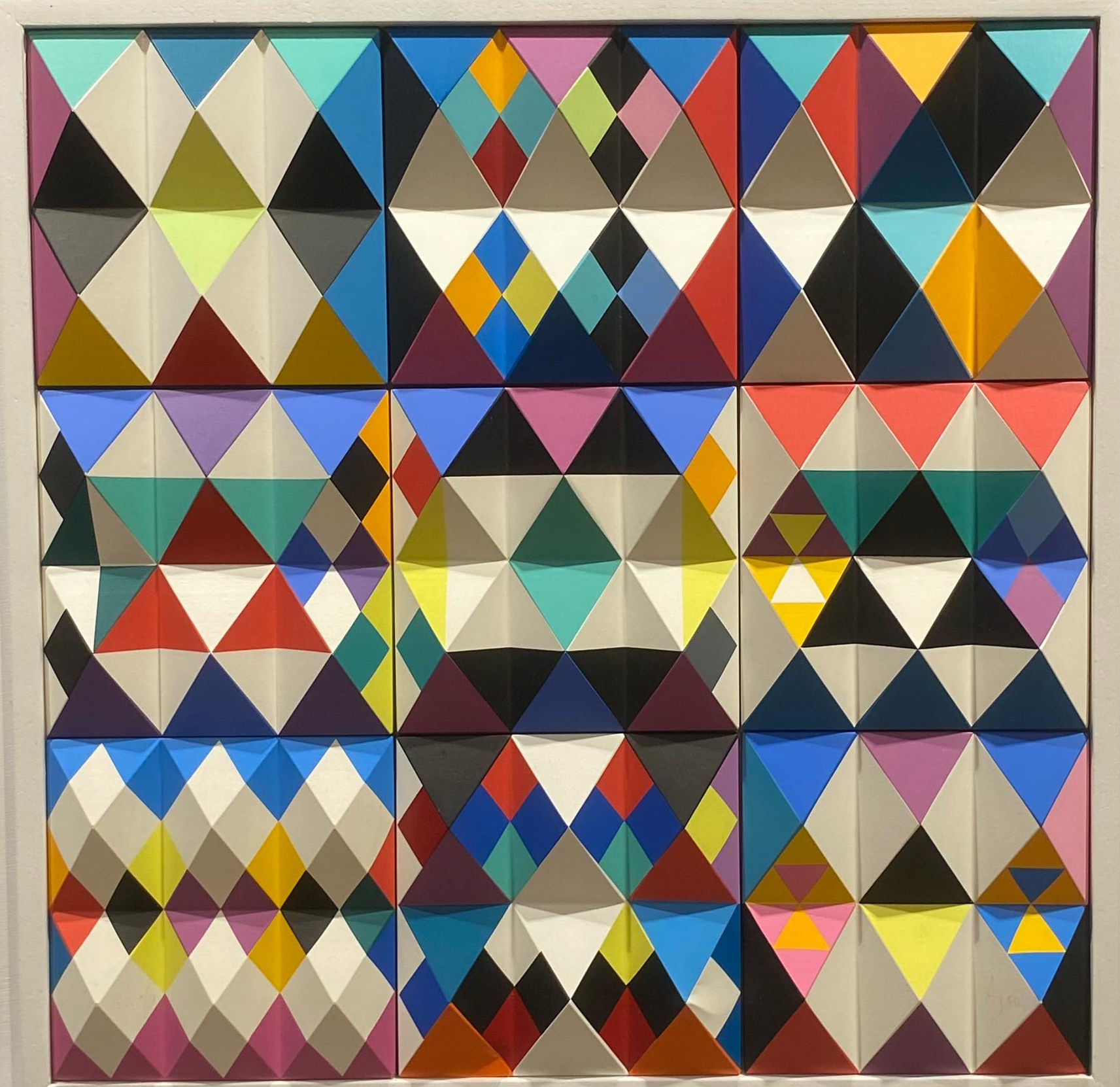 Kinetic colorful Relief artwork on PVC in acrylic glass box by Yaacov Agam