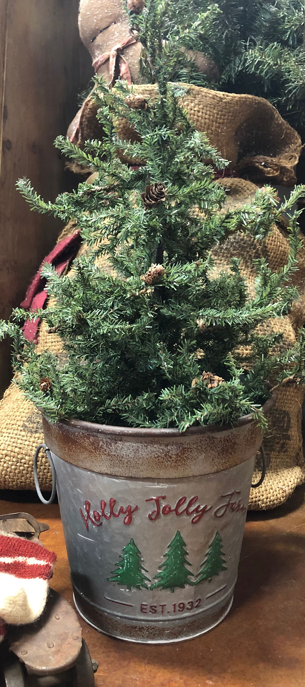 NEW!  Olde Vintage "Holly Jolly Farm" Christmas Tree Pail