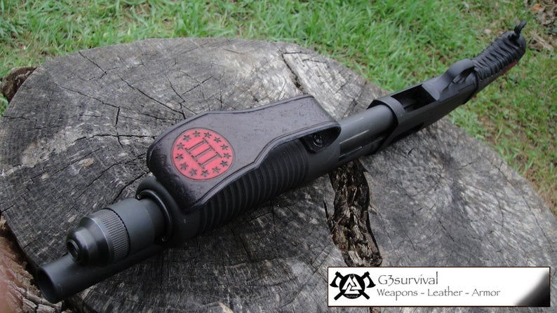 Thumbnail: III% 590/870 shockwave leather hand strap G3survival Mossberg Shockwavetechnologies shockwave handle raptor grip g3survival s