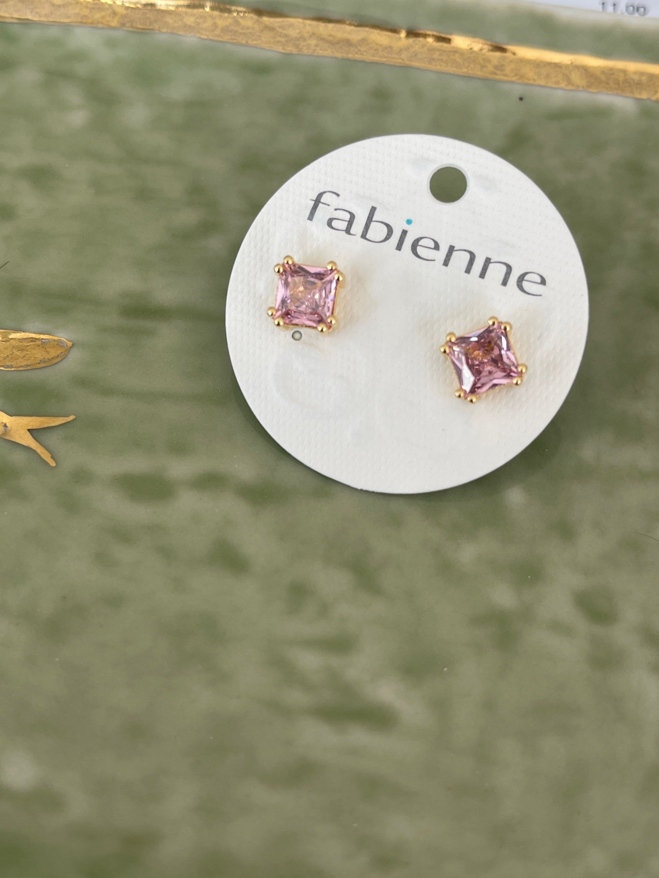 Vintage Rose square CZ gold studs