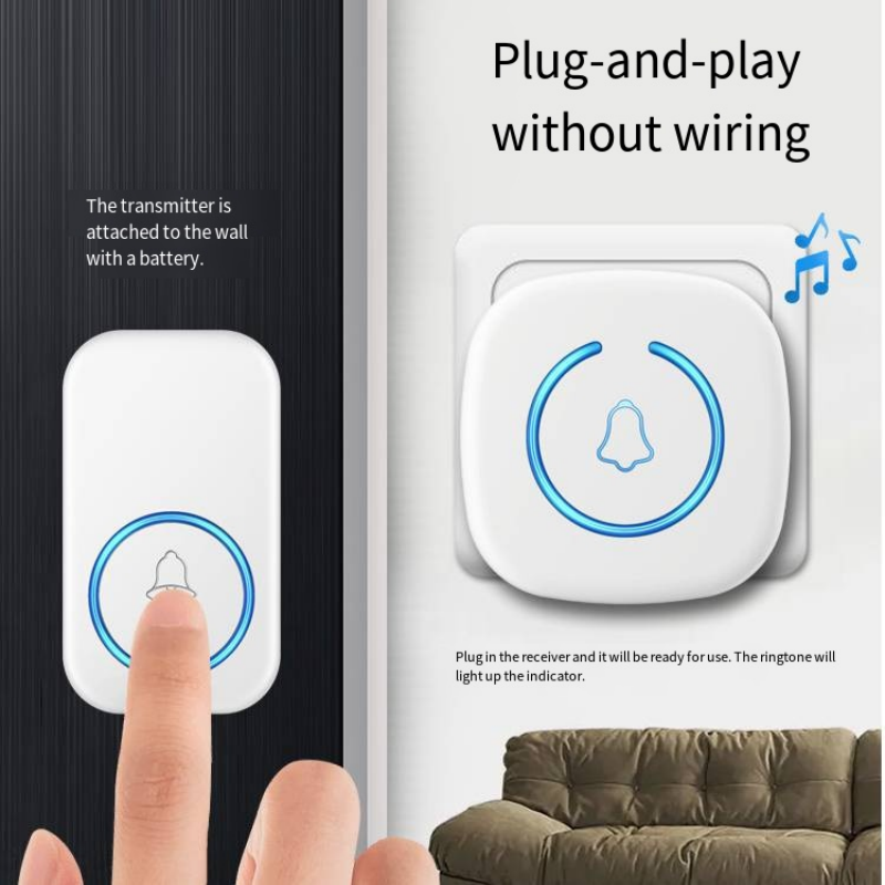 Thumbnail: Smart Wireless Doorbell 300M Long-Distance - 60 Custom Melodies US/EU/UK Plug We