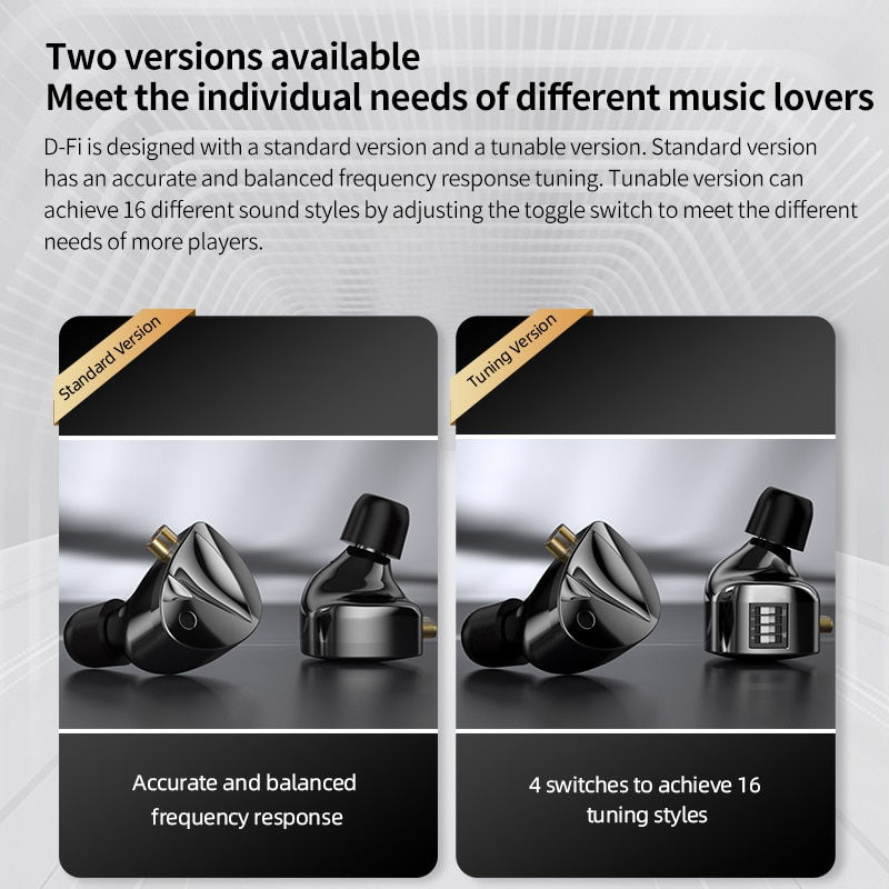 Thumbnail: KZ D-Fi Earphones HIFI Bass Earbuds Monitor 4-Level Tuning Switch Headphone Spor