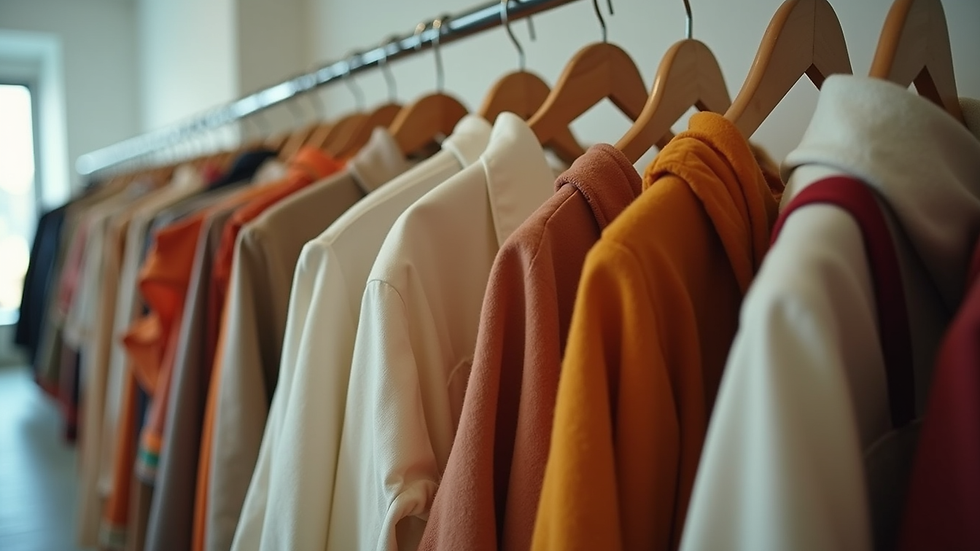 Eye-level view of a clothing rack displaying trendy women's outfits