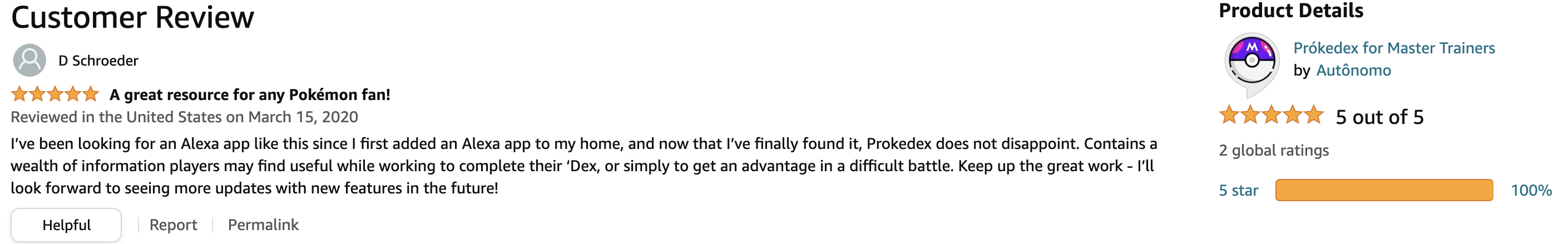 Organic review from a user in the US, 2020