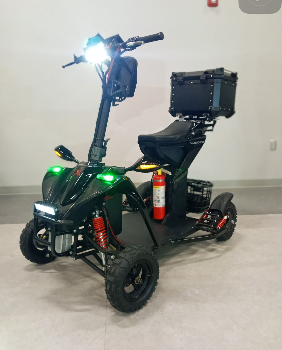 Eye-level view of an electric scooter parked on a city sidewalk