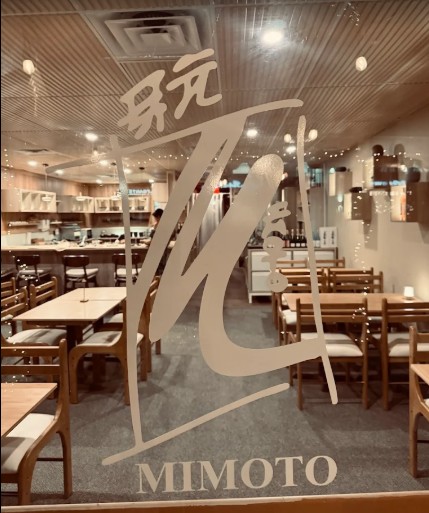 Mimoto logo on front glass door