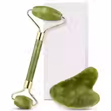Thumbnail: Natural quartz jade roller facial massager with guasha board Green Pink black ki
