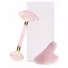 Thumbnail: Natural quartz jade roller facial massager with guasha board Green Pink black ki