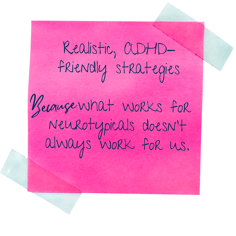 Pink sticky note taped on black background reads, Small, steady actions that add up. One step at a time.