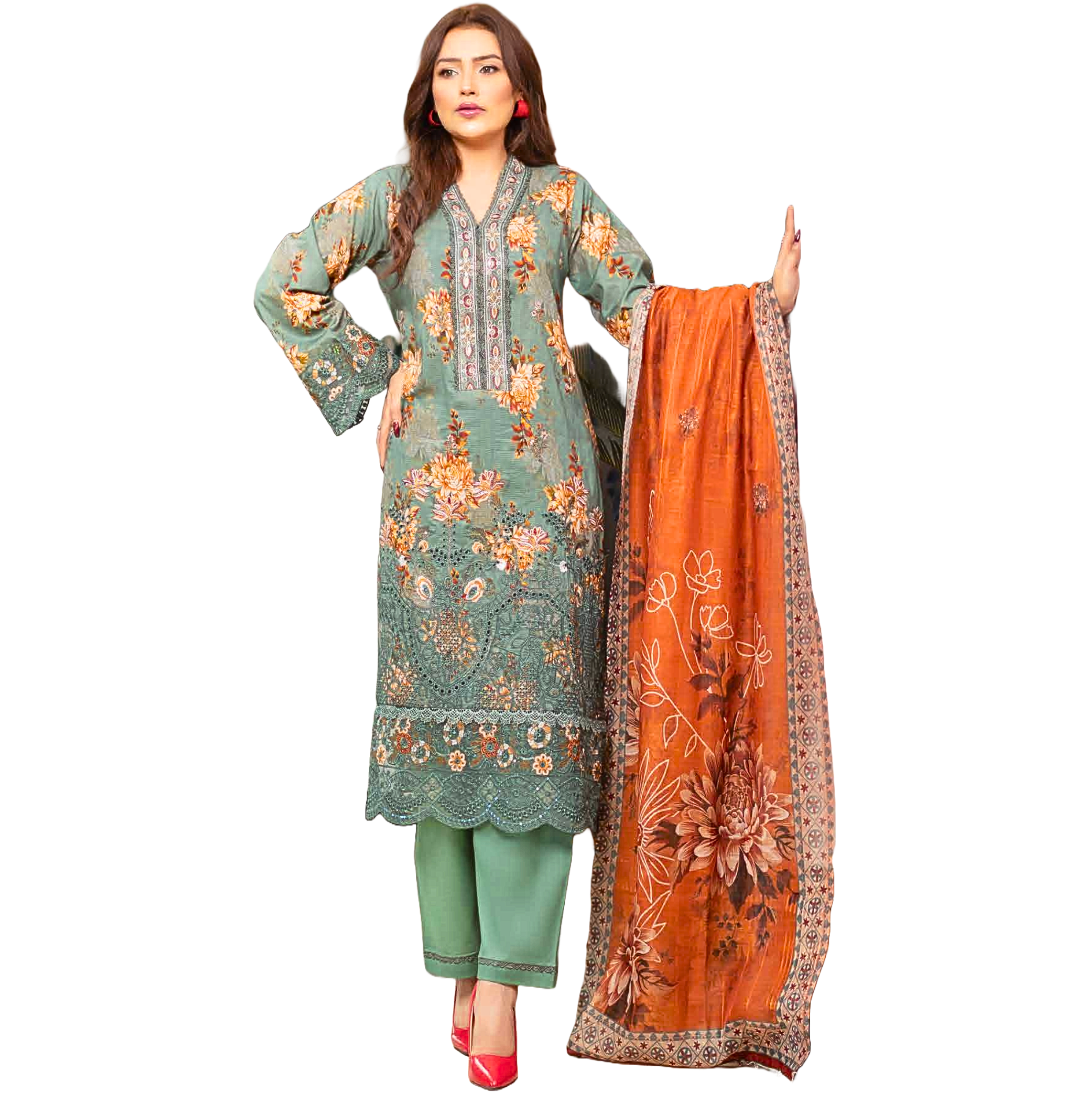 Marine Green Lawn Suit, 3-piece