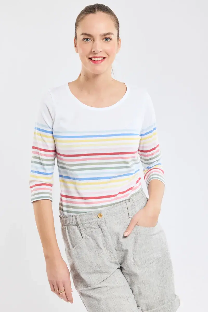 Miniature : Marinière 10 couleurs coton léger 75439 vein ruz blanc