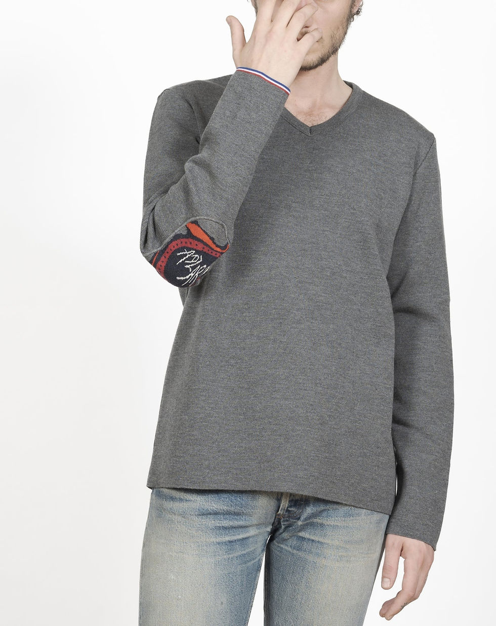 Miniature : Pull col V pure laine mérinos Gadzarts gris foncé