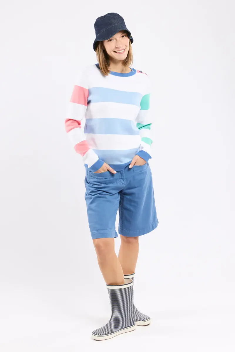Miniature : Pull marin coton tricolore 76086 Patch Granit Rose