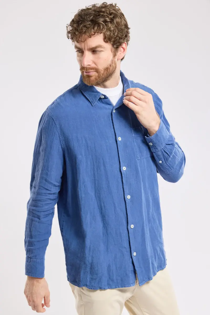 Miniature : Chemise manches longues 42228 lin (bleu) waterfall