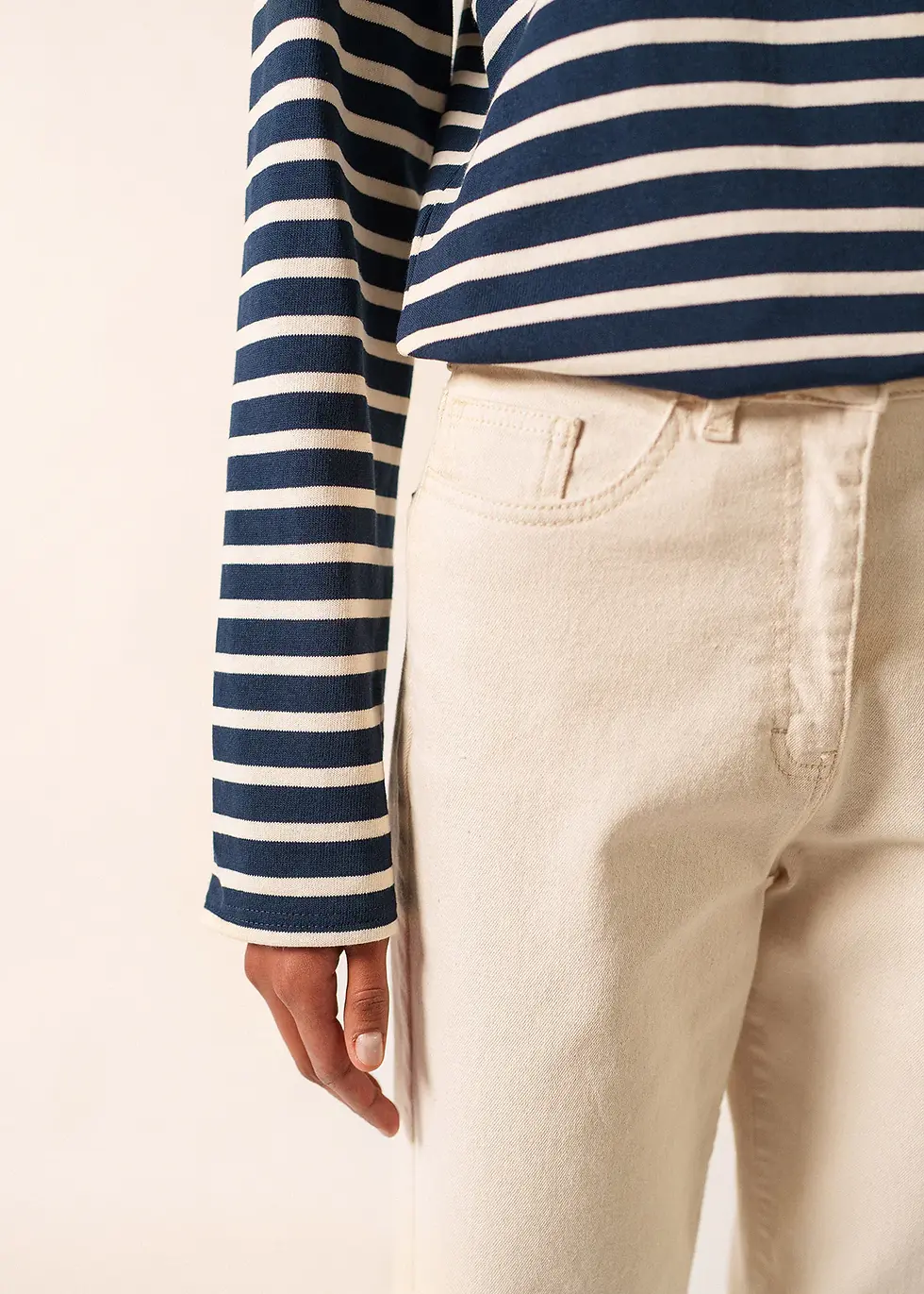 Miniature : Marinière manches longues Méridien Marine rayé Ecru