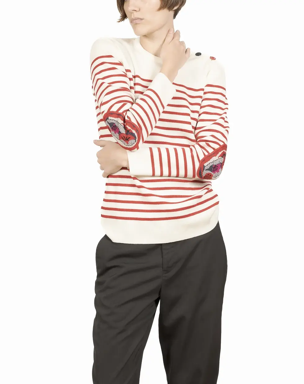 Miniature : Pull marin Coquelicot écru rayé rouge