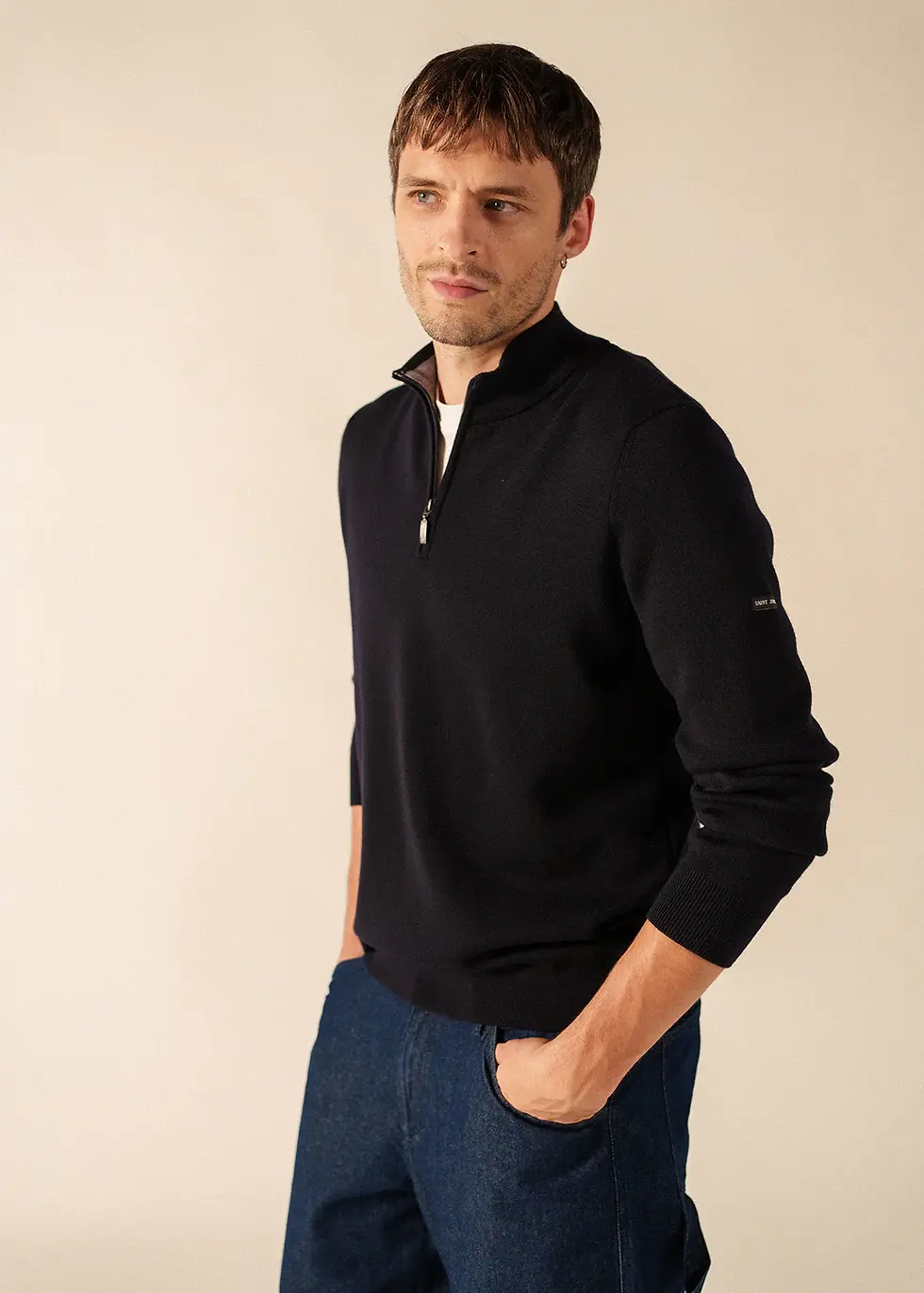 Miniature : Pull col montant zippé Crossley Navy & Gris