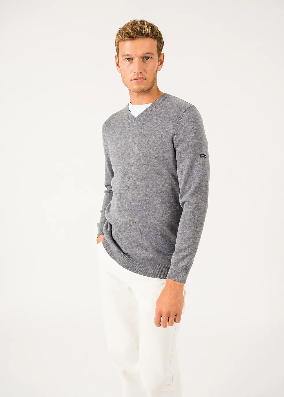 Pull col V Cuirassé Gris