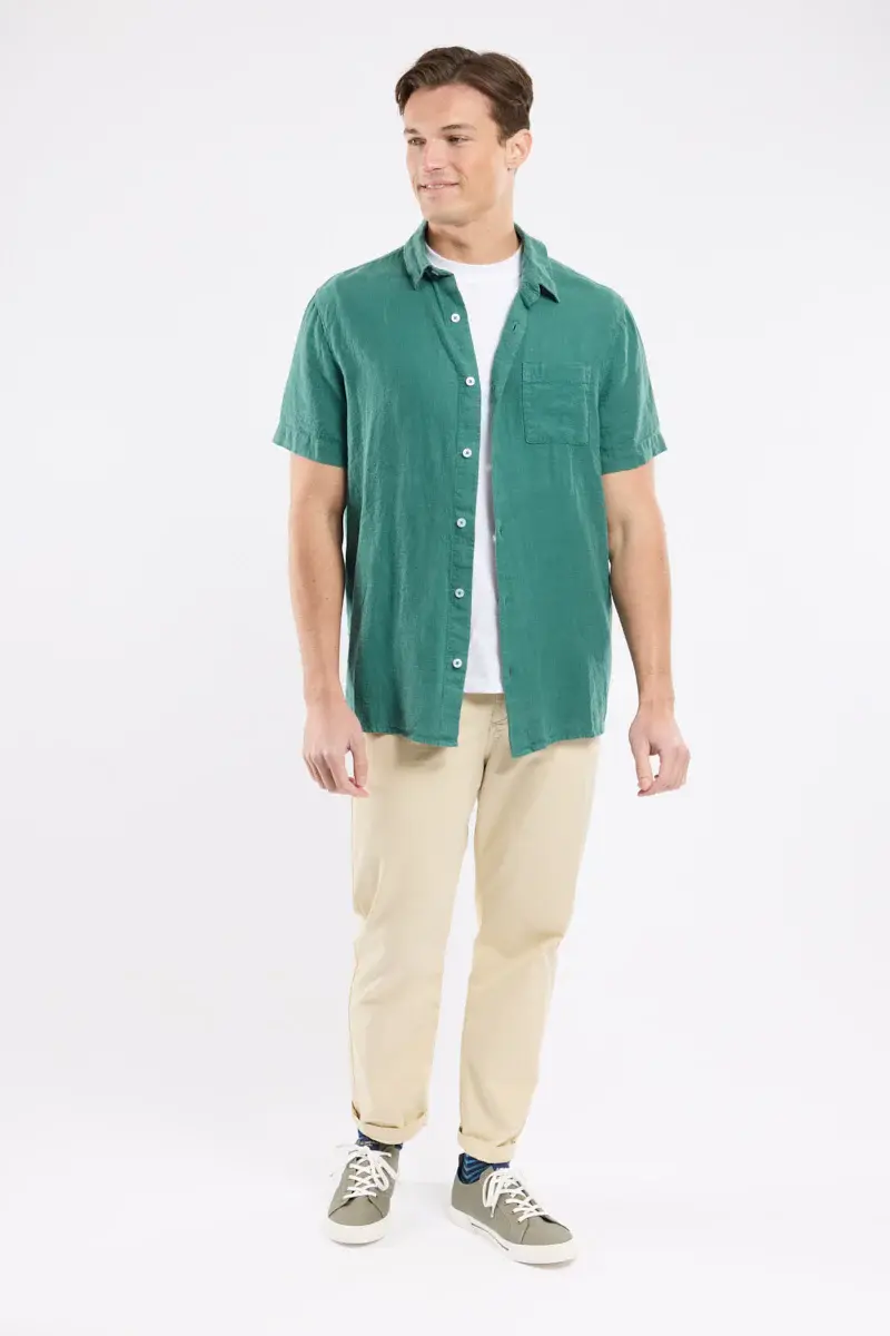 Miniature : Chemise manches courtes 42227 lin (vert) Dark Ivy