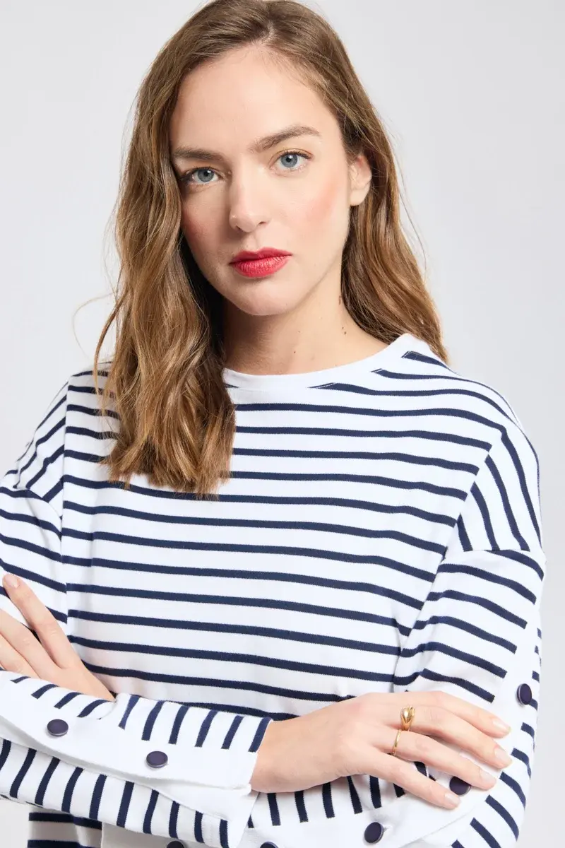 Miniature : Marinière oversized 39888 coton épais Blanc Seal