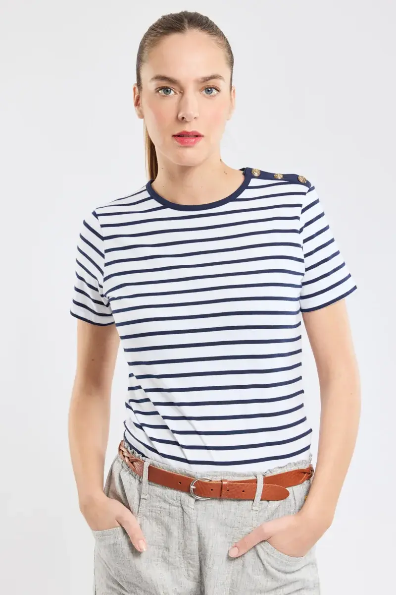 T-shirt marin rayé 73578 coton léger Blanc & Seal