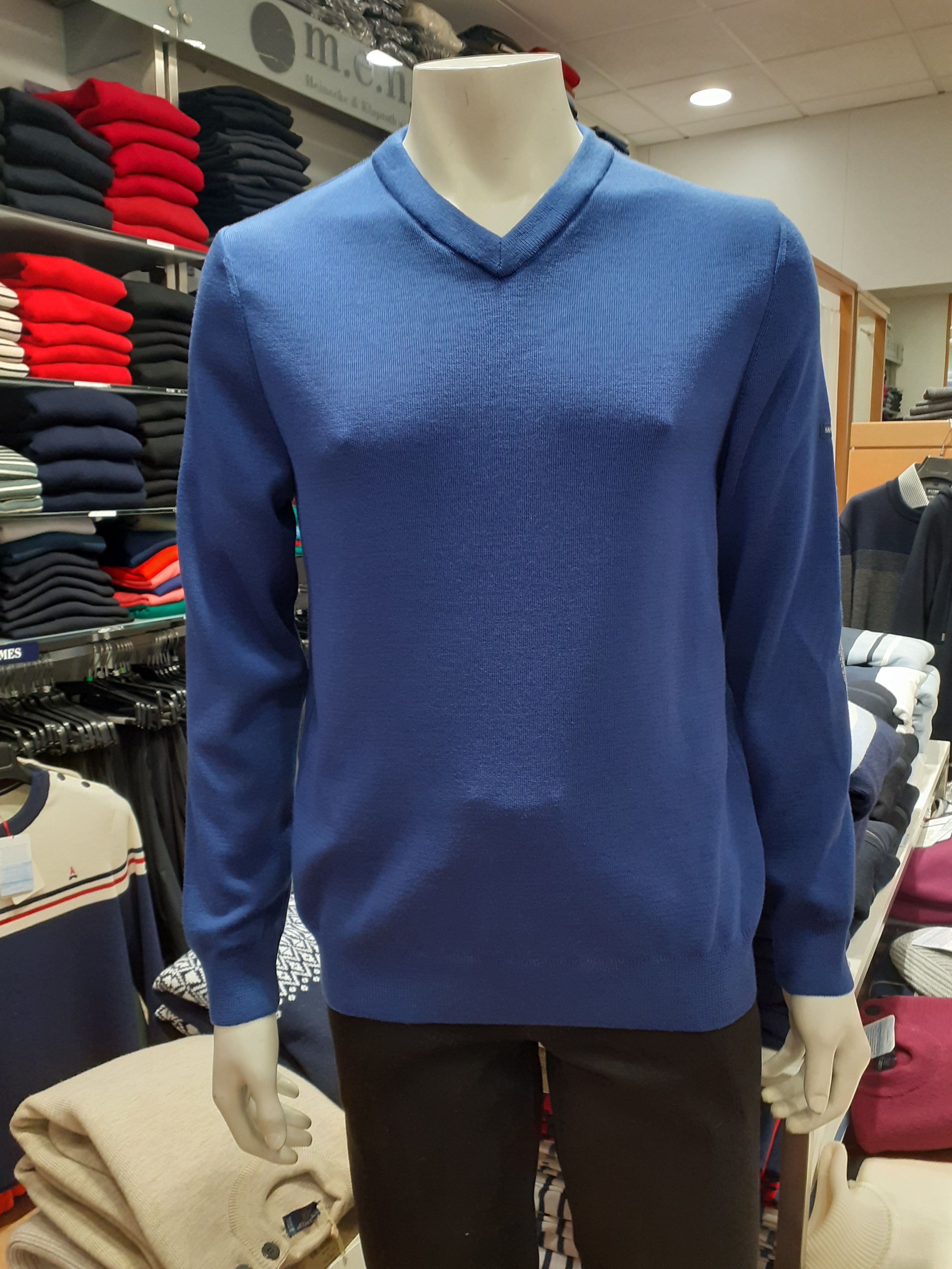 Pull col V Cuirassé Indigo coudières