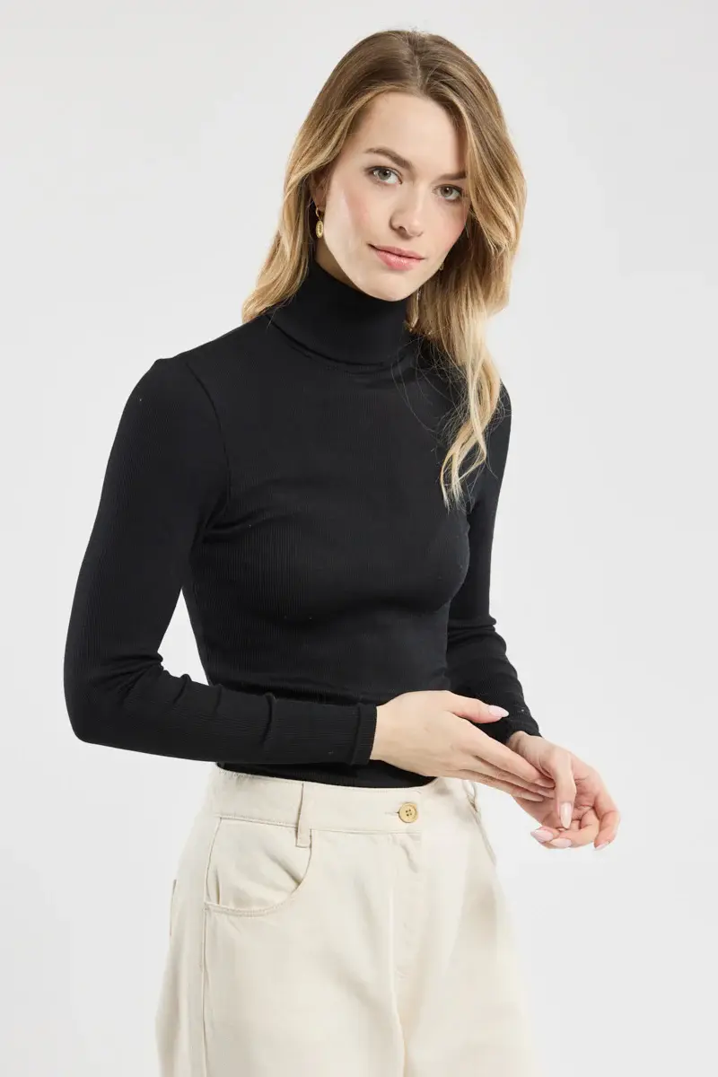 Miniature : T-shirt manches longues 79059 laine et soie Noir