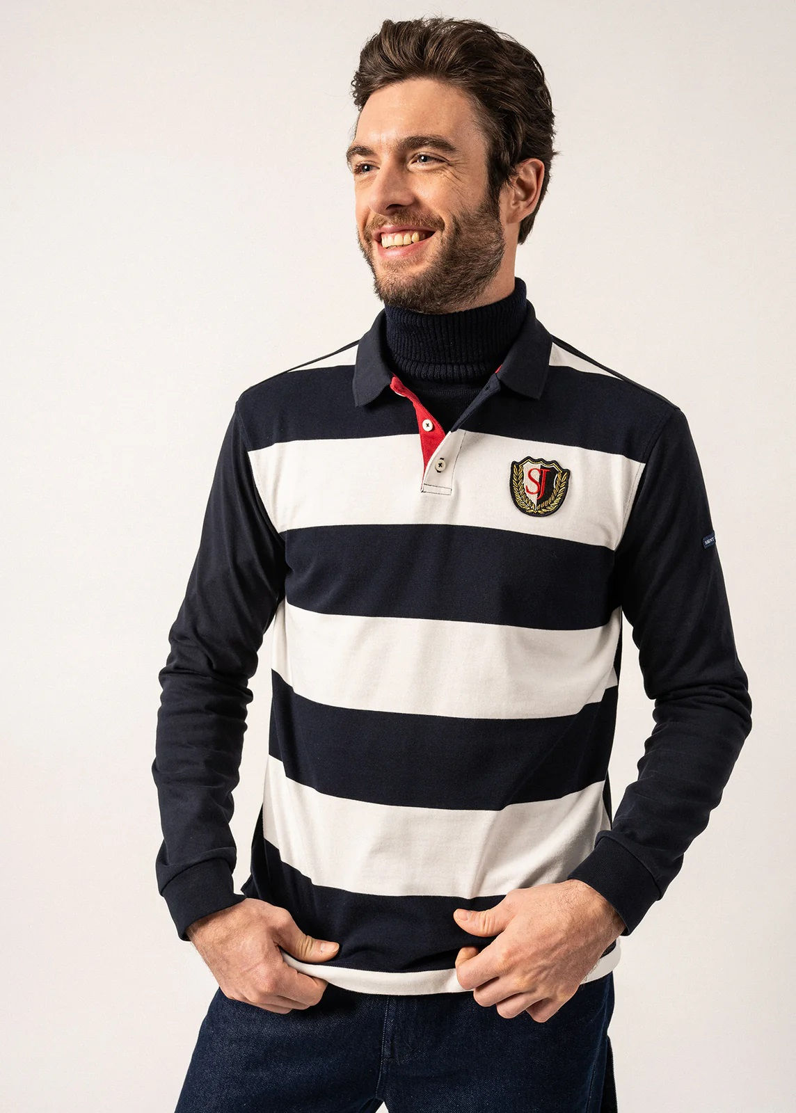 Polo manches longues esprit rugby Pierrot (marine) Amiral/Ecume
