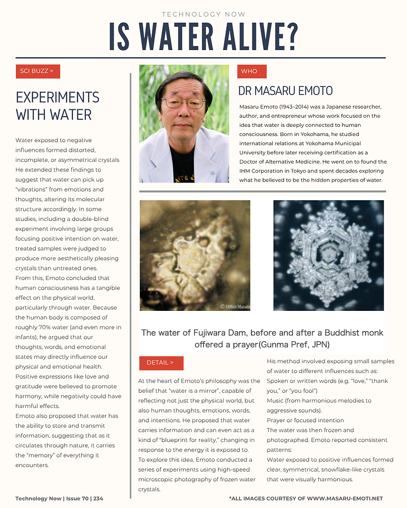 Emoti-me article with images of water crystals that are affected by different words. Image of Dr Massaru Emoto.