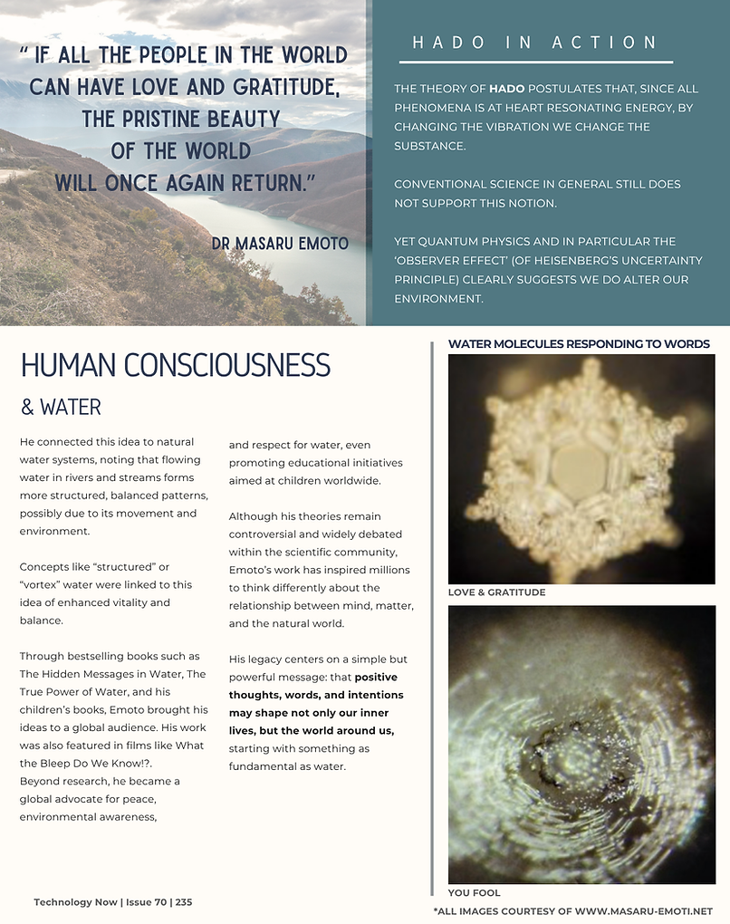 Emoti-me article with images of water crystals affected by different positive and negative words.