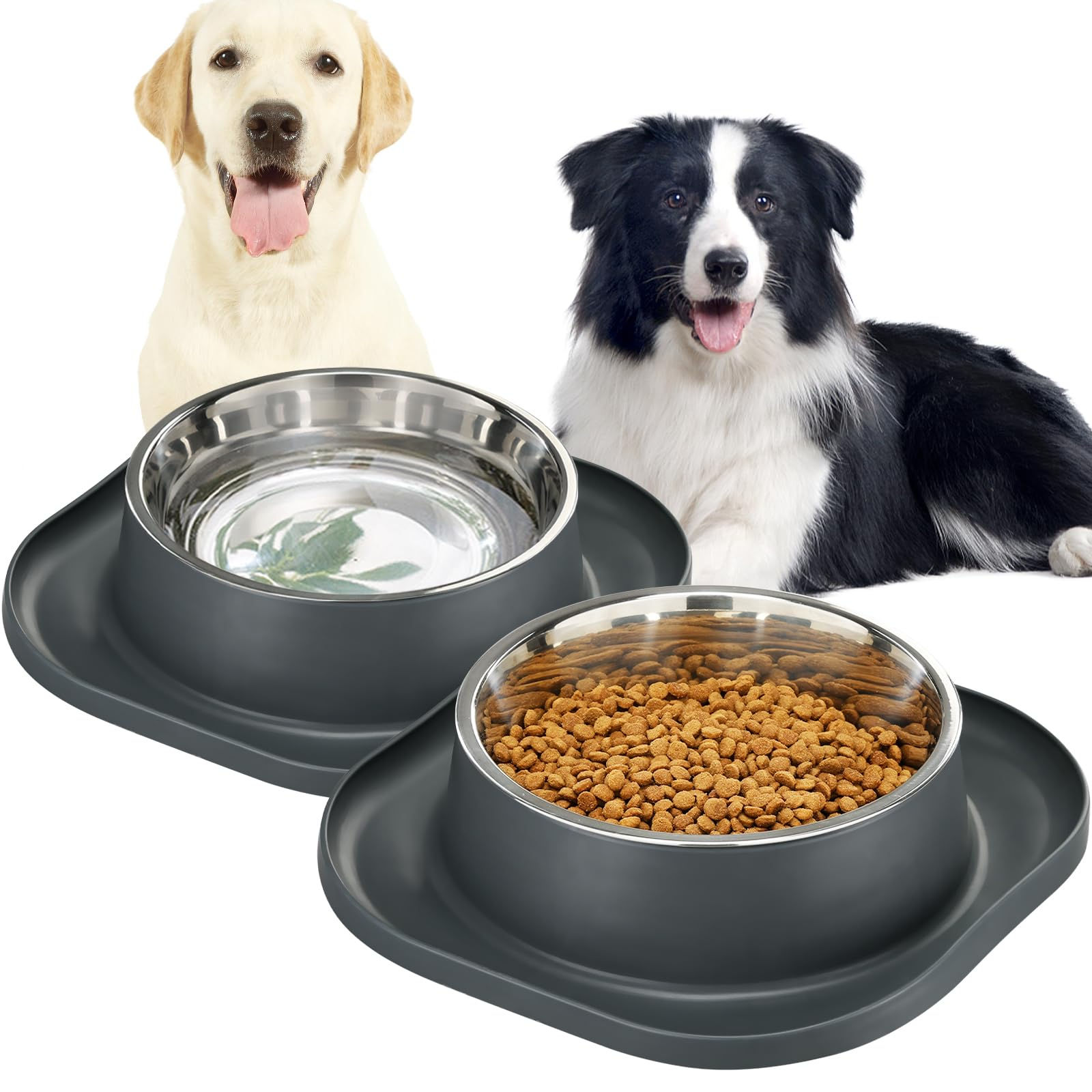 2PACK Large Stainless Steel Dog Bowls 7 Cup Water & Food Bowl with Anti-Skid Rub