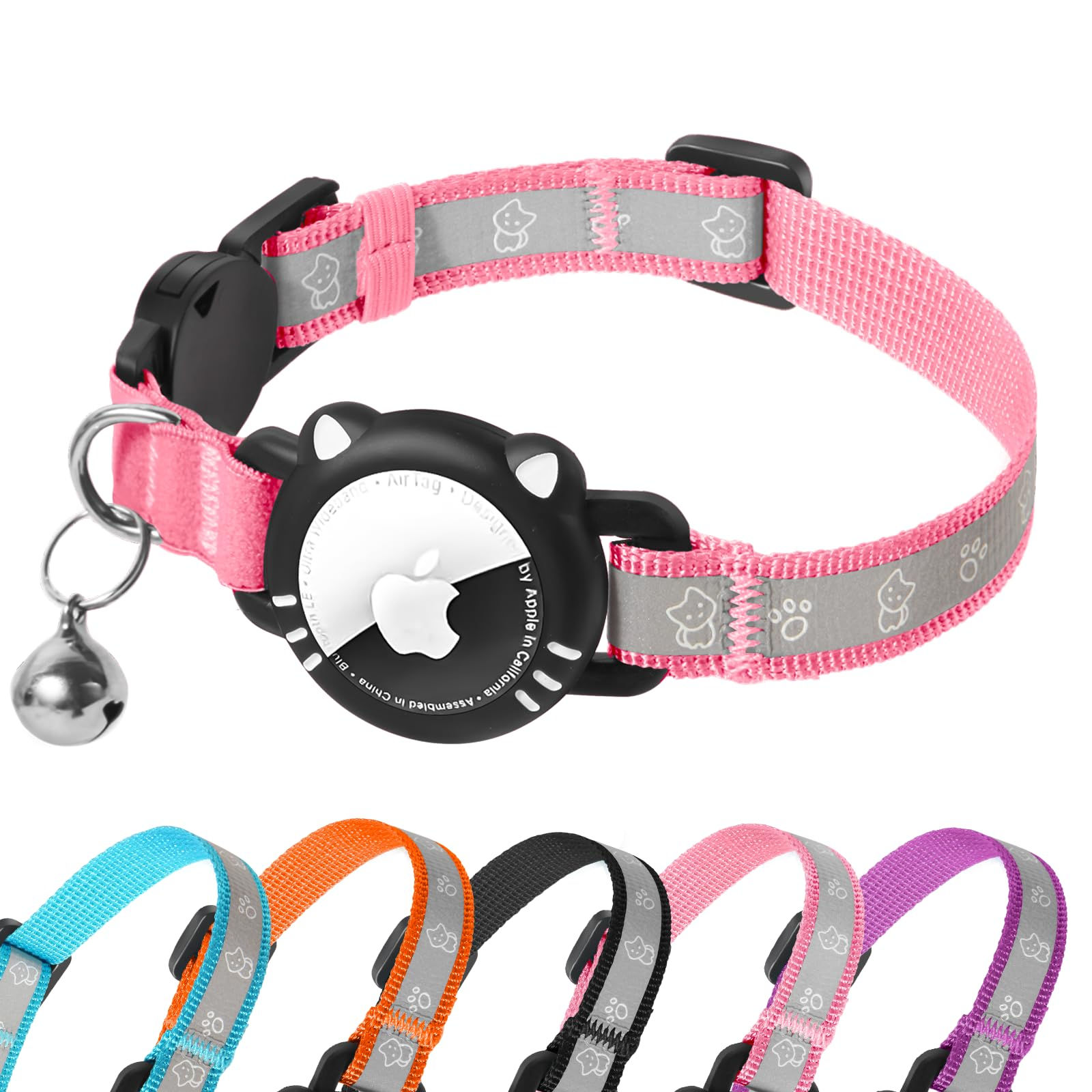 AgoumLux Airtag Cat Collar Reflective Cat Collar with Apple Air Tag Holder Break