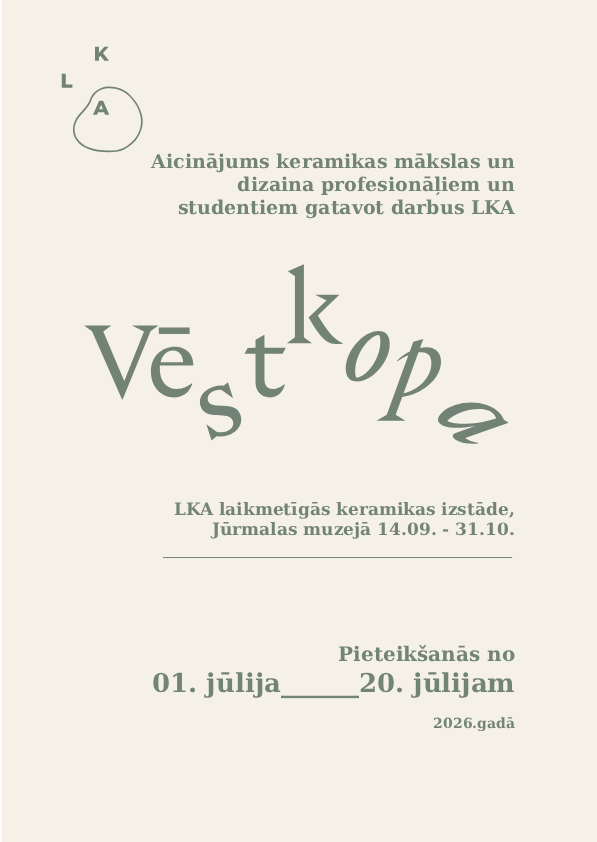 Latvijas Keramikas asociācija izsludina pieteikšanās izstādei "VĒSTKOPA” no 01.07.-20.07.2026
