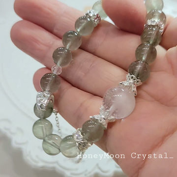綠兔毛晶x白兔毛晶設計款手串 | Green x White Rabbit Hair Quartz Design Bracelet