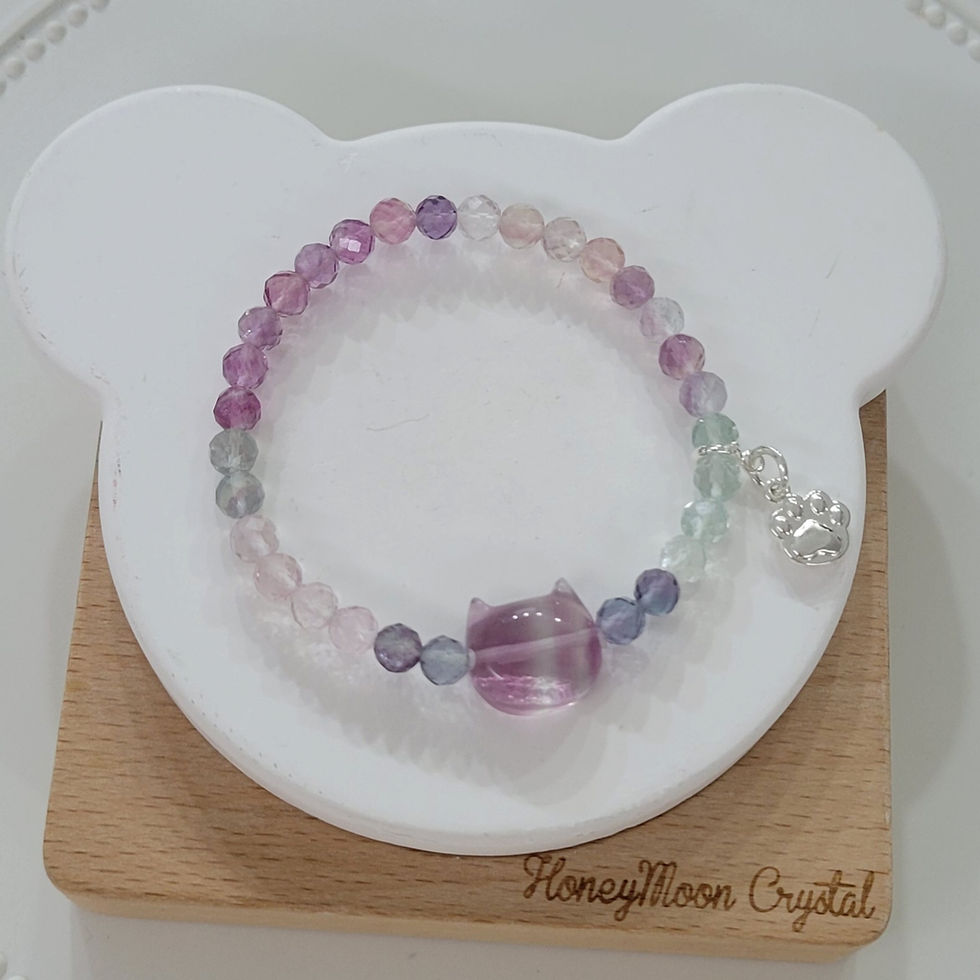 蜜玥手作彩螢石貓貓手串, 水晶手鏈 | HoneyMoon Crystal Colorful Fluorite Cat Bracelet
