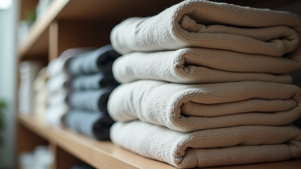 Close-up view of folded clothes neatly stacked on a shelf