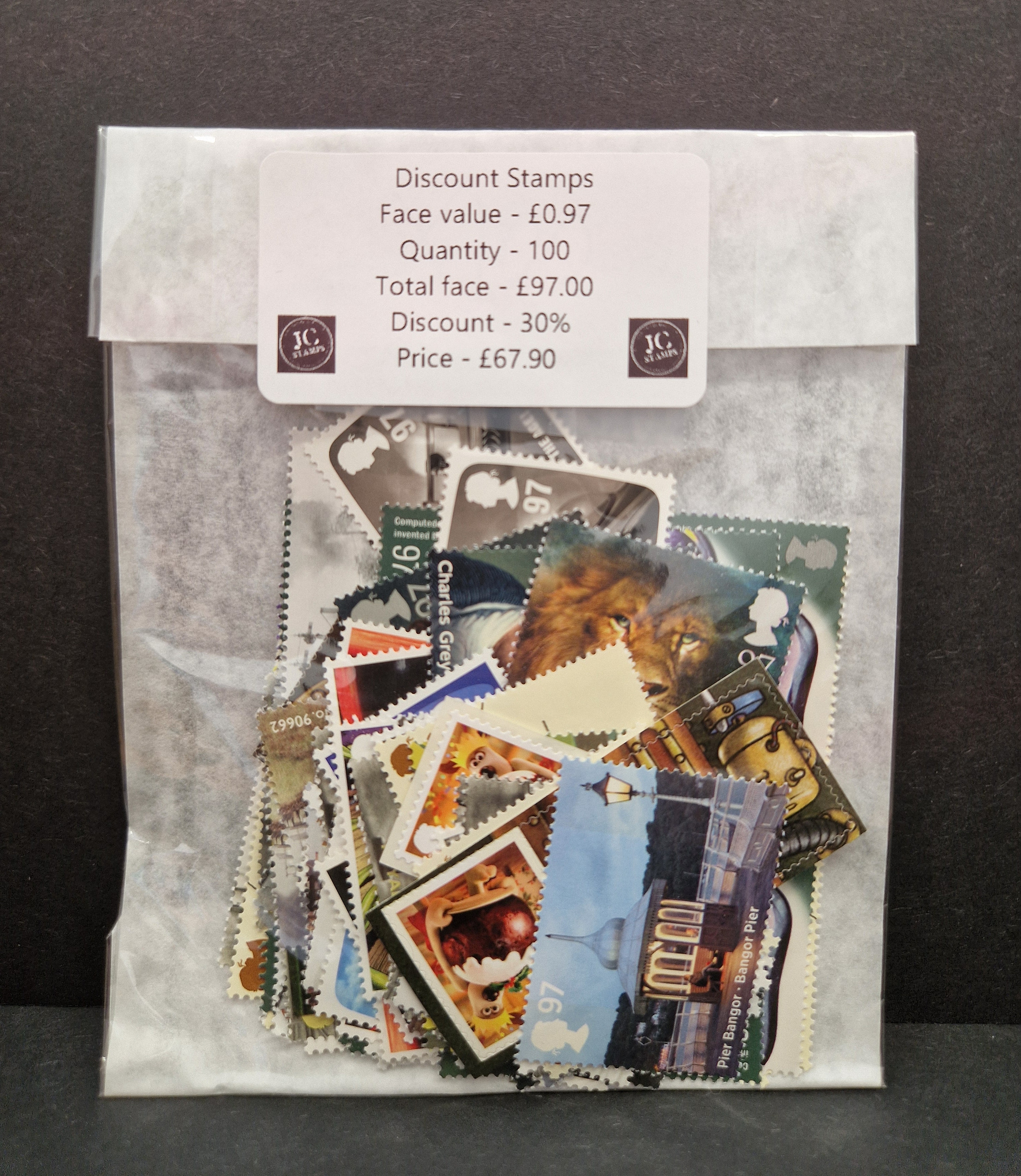 100 X 97p GB postage stamps at 30% discount.