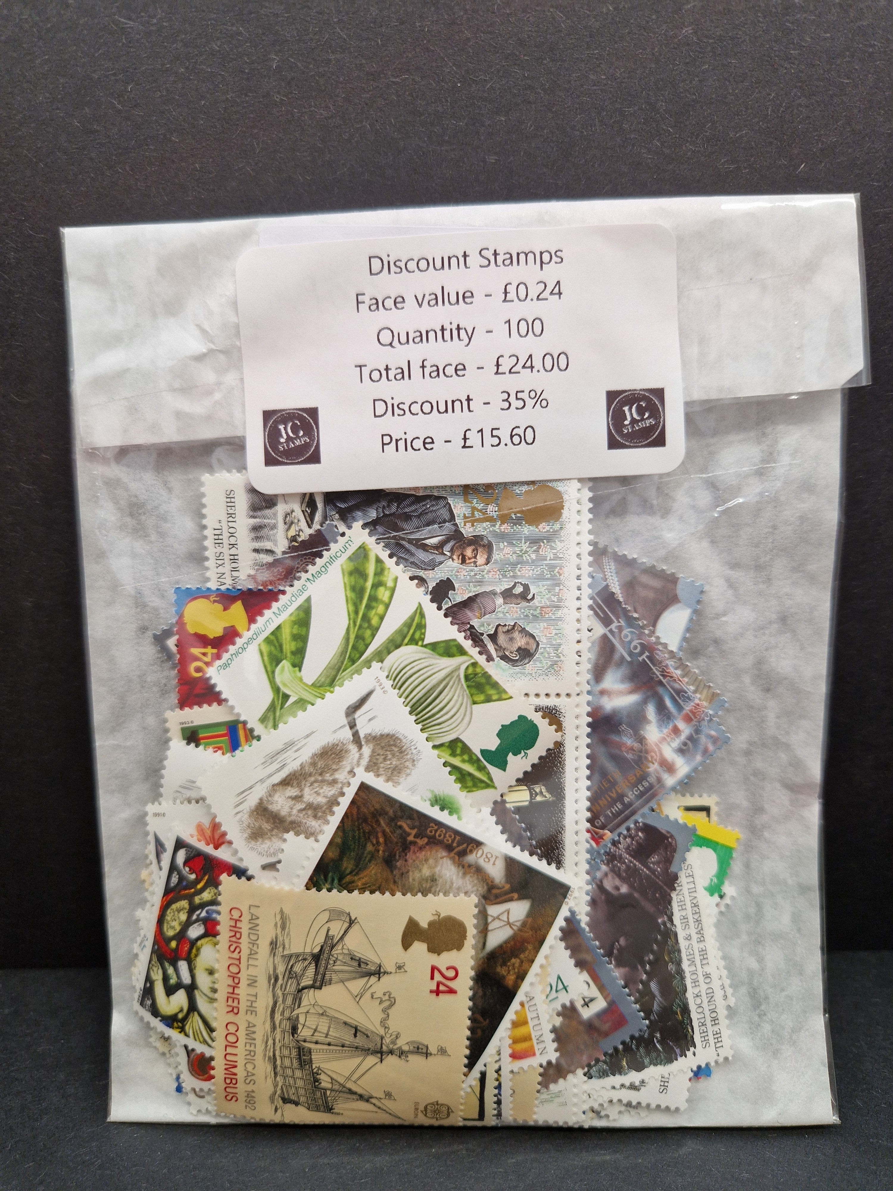 100 X 24p GB postage stamps at 35% discount.