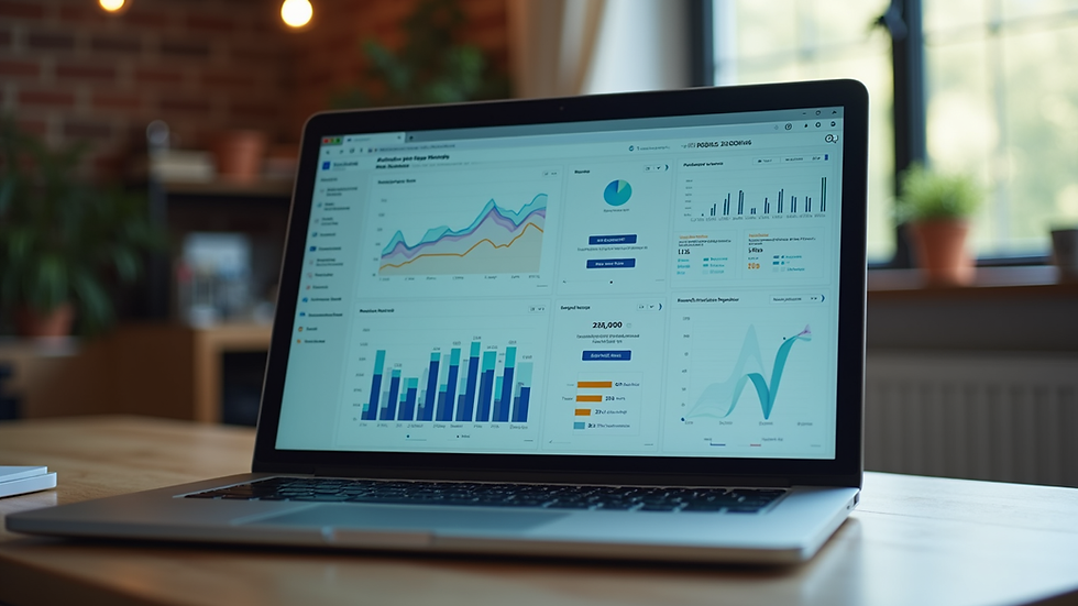 Eye-level view of a laptop with marketing analytics on screen