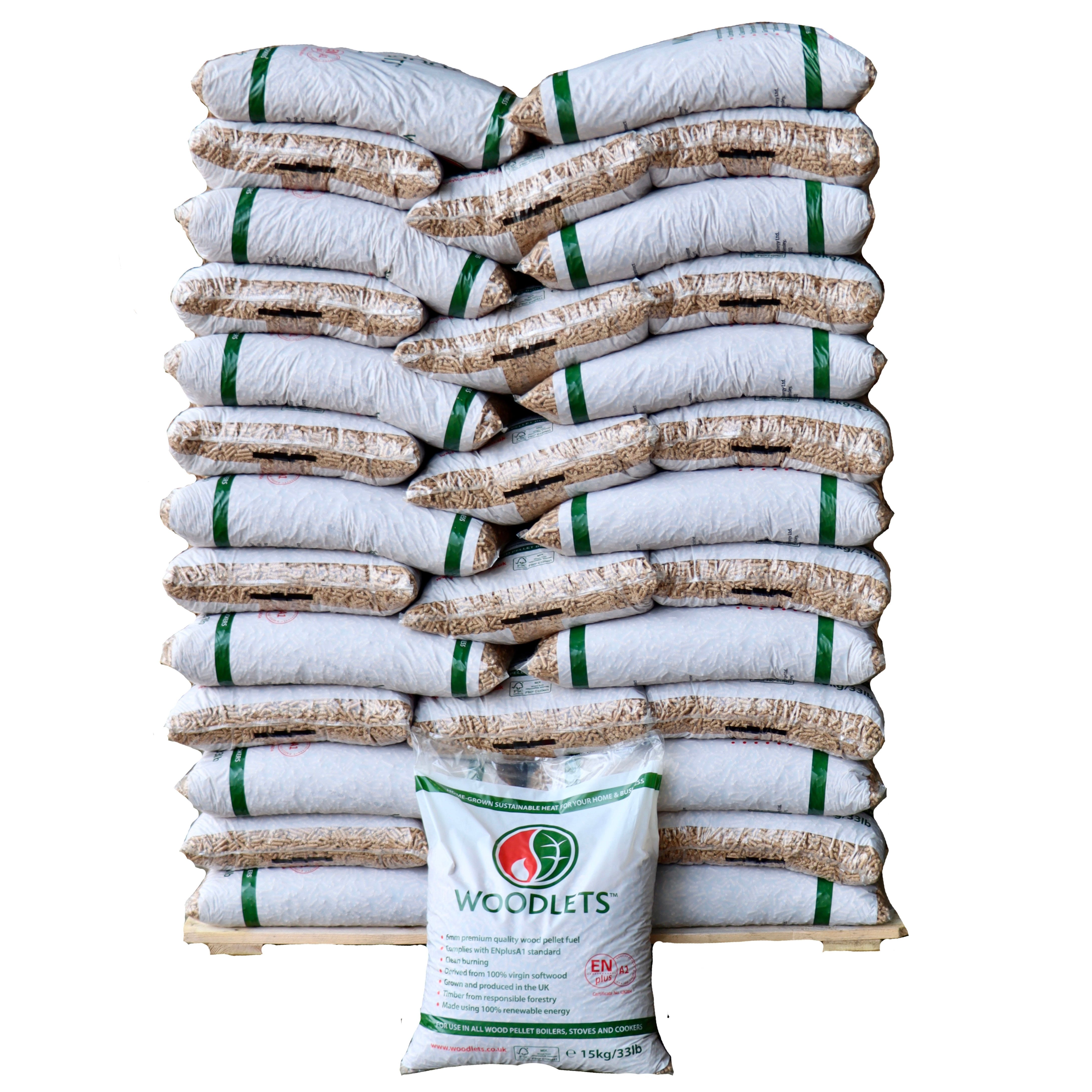 Woodlets 975kg Pallet - 6mm Commercial Wood Pellets