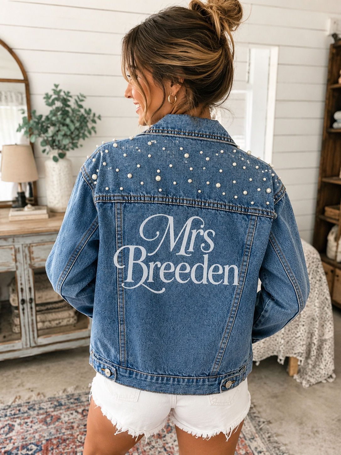Mrs. Custom Pearl Denim Jacket