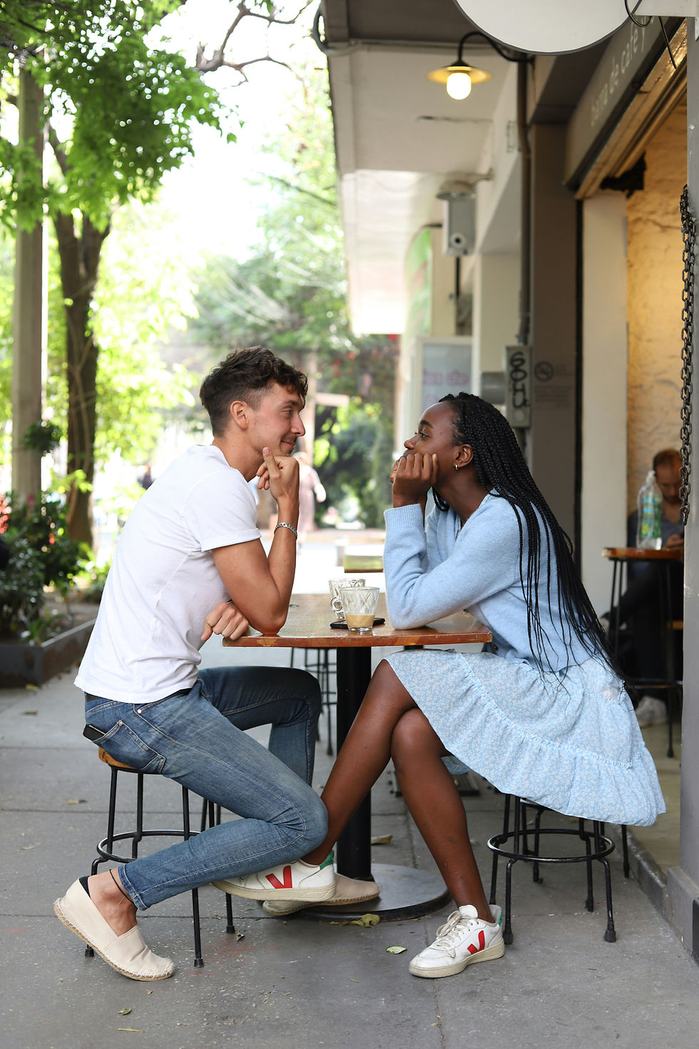 Two people staring at each other
