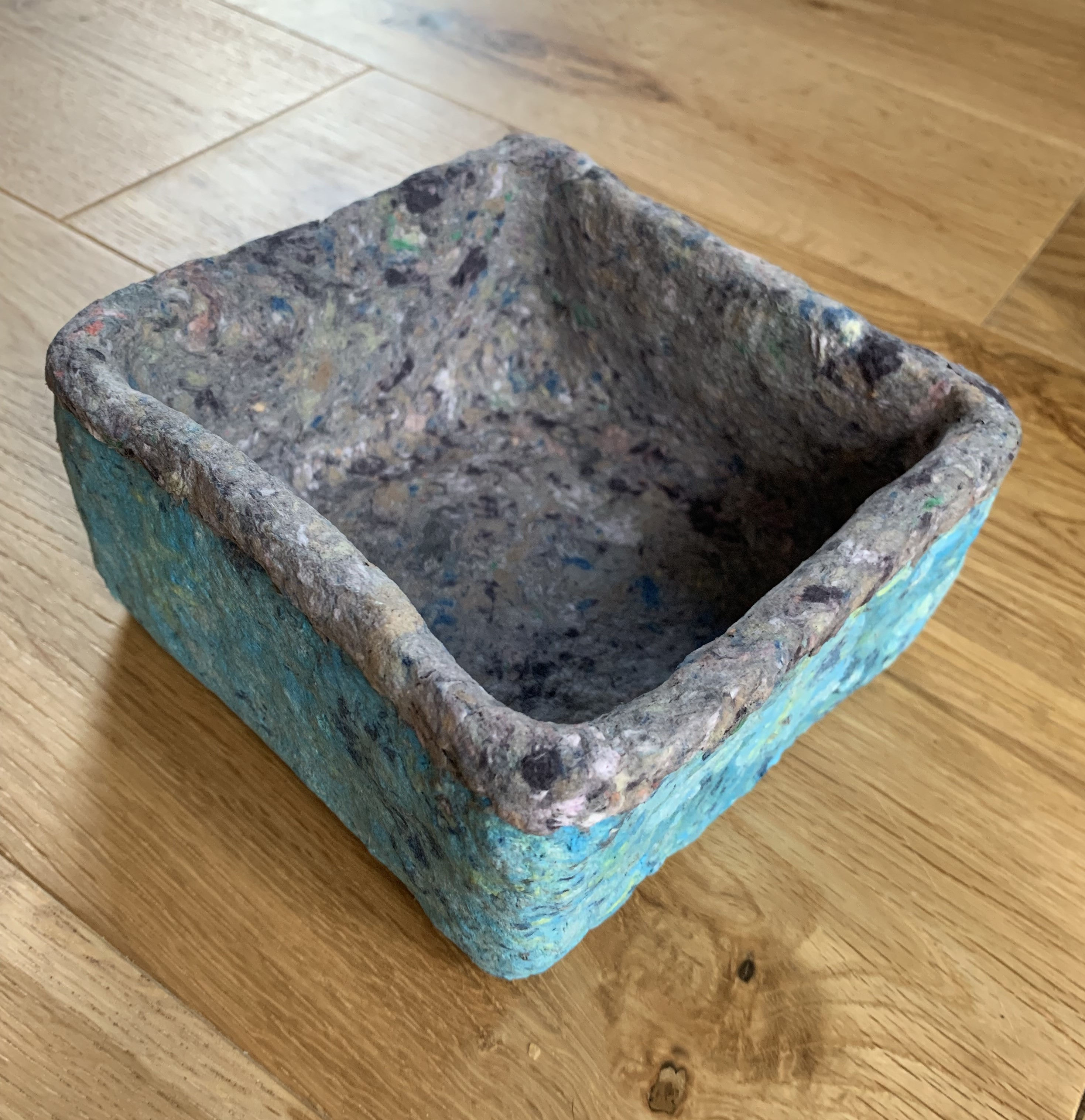 Papier Mâché Square Bowl (blue)